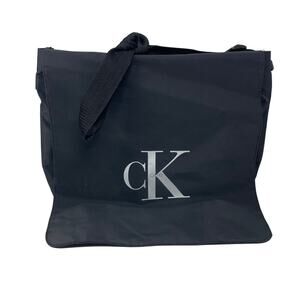 Vintage 90s Calvin Klein Black Messenger Bag Raincoat Material Canvas Strap RARE